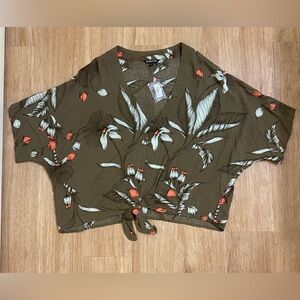 Express Brown Floral Tie-Front Blouse